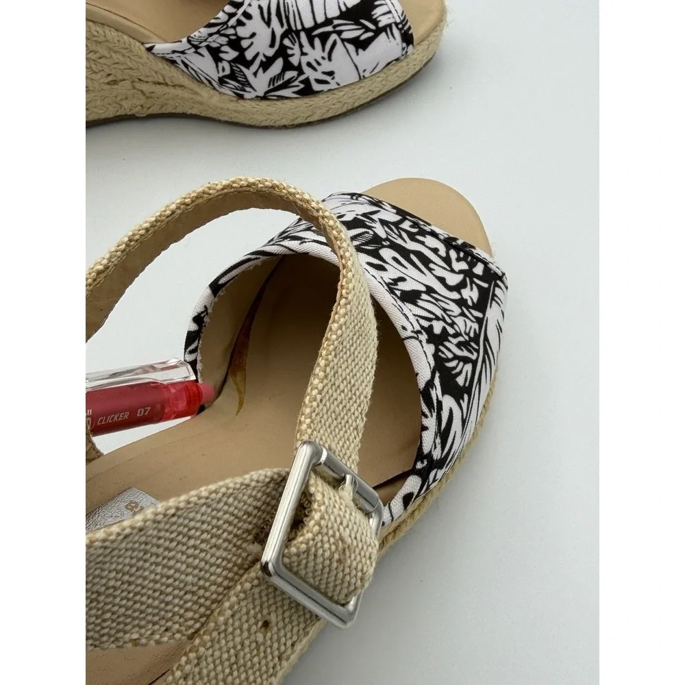 DV Dolce Vita Black White Tropical Espadrille Wedge Sandals Ankle Strap Sz 6